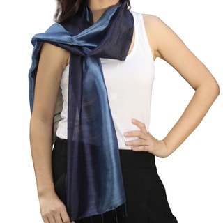Handcrafted Silk 'Bluebell Duality' Scarf (Thailand)