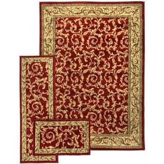 Online Specials French Scrolls Red 3-piece Rug Set