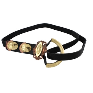 Hand-hammered Antique Copper and Brass Buckle with Black Lizard Embossed Belt