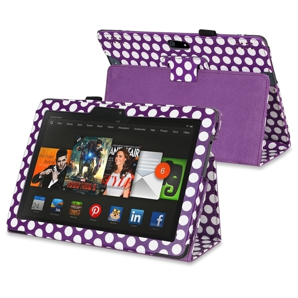BasAcc Purple/ White Dot Stand Leather Case for Amazon Kindle Fire HDX 8.9-inch