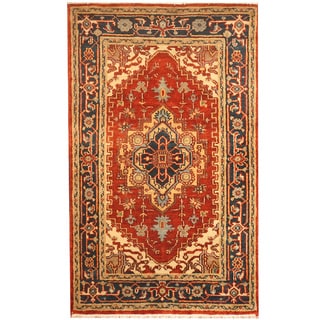 Herat Oriental Indo Hand-knotted Heriz Red/ Black Wool Rug (3' x 5')