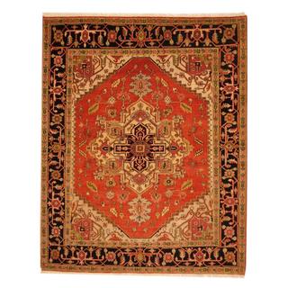 Cheap Indo Hand-knotted Heriz Red/ Black Wool Rug (8' x 10')