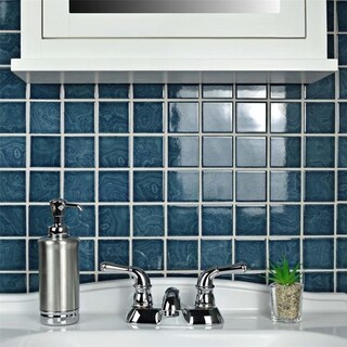 ###  SomerTile 12x12 Paradise Coral Blue Porcelain 0.188-in Mosaic Tile (Pack of 10)