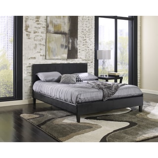 (^ ^)// Sleep Sync Beaumont Upholstered Black Leather Complete Platform Bed