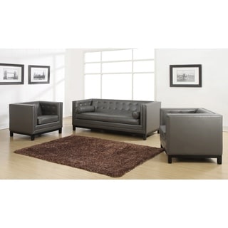 Low Price Zoe Grey Leather 2-piece Living Room Set
