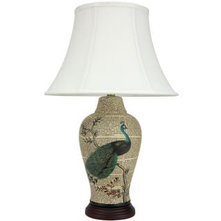 25-inch Peacock on Branch Porcelain Jar Lamp (China)
