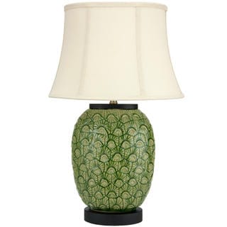 Best Shopping 25-inch Green Feather Design Porcelain Jar Lamp (China)