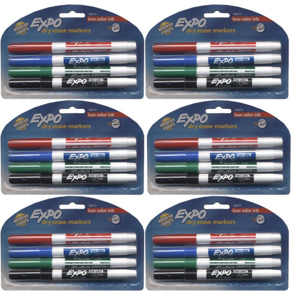 Expo Low Odor Ink Assorted 4color Fine Tip Dry Erase Markers (Pack of