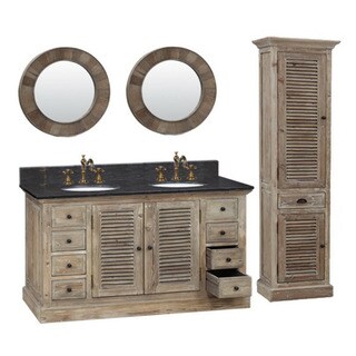 Cheap 60-inch Marble Top Double Sink Rustic Bathroom Vanity with Dual Wall Mirror and Linen Tower