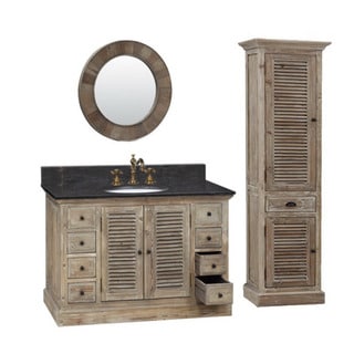 Special Offers 48-inch Marble Top Single Sink Rustic Bathroom Vanity with Matching Wall Mirror and Linen Tower