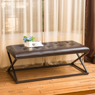 @@@ >  Darcy Cross-Leg Tufted Brown Leather Bench
