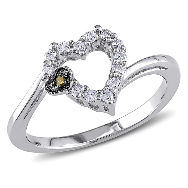 Miadora-14k-White-Gold-1-5ct-TDW-Yellow-and-White-Diamond-Heart-Ring ...