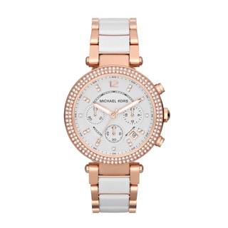 Michael Kors Women's MK5774 Parker Chronograph Rose Goldtone White Resin Watch
