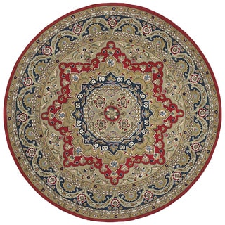 Today Sale Hand-tufted Scarlett Medallion Red/ Navy Round Rug (11'9)