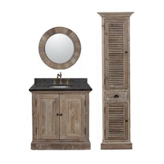Low Price Marble Top 36-inch Single Sink Rustic Style Bathroom Vanity with Matching Wall Mirror and Linen Tower