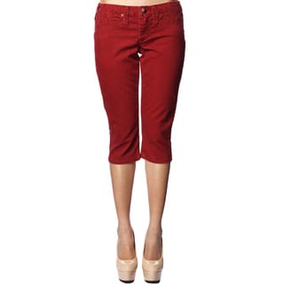 Stitch's Women's Red Slim Fit Denim Capri Pants-Image