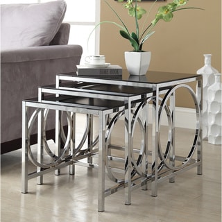 Big Save Chrome Black Glass Nesting 3-piece Side End Table Set