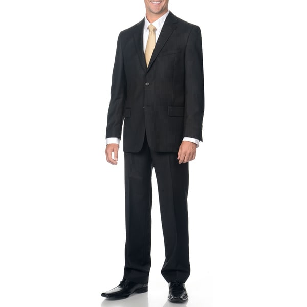 Palm Beach Men's Black Pinstripe Wool Suit Palm Beach Men's Black Pinstripe Wool Suit