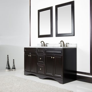 Buy Cheap Espresso 60-inch Italian Ivory Carrera Marble Top Double Vanity with Mirrors