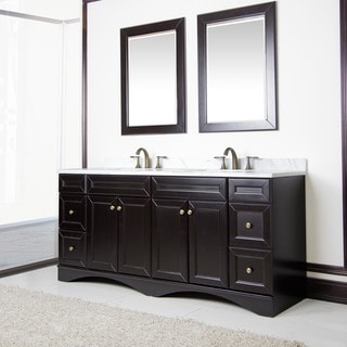 Low Price Espresso 72-inch Ivory Carrera Italian Marble Top Bath Vanity with Mirrors