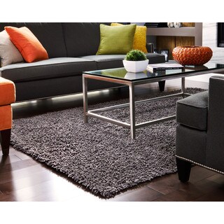 ( ._.) Oka Graphite Gray Silky Shag Rug (9'x12')