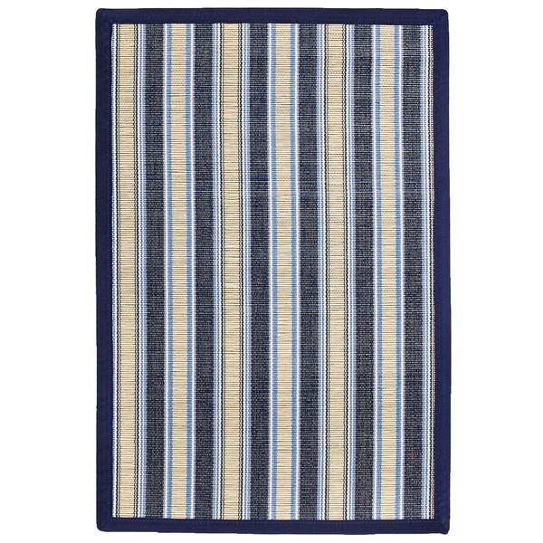 'Shore' Blue Striped Bamboo Rug (7' x 10')