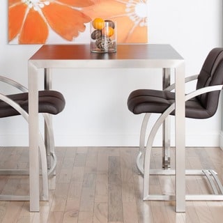 Price Aquify Skyler Square Espresso Wood Top Brushed Metal Pub Table