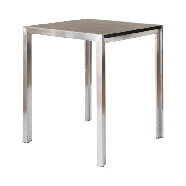 Skyler Square Espresso Wood Top Brushed Stainless Steel Pub Table
