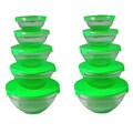 Alpine Cuisine 5-piece Nesting Glass Bowl Set with Green Lids (Pack of 2)