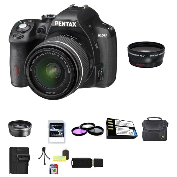 Pentax K-50 Digital SLR Camera with DA 18-55mm AL WR Lens 32GB Bundle
