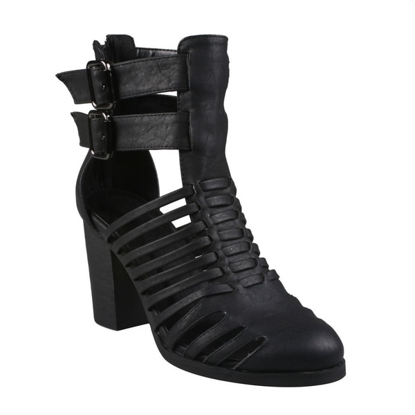 Refresh Women's 'Endora-01' Black Caged Gladiator Bootie Sandals ...