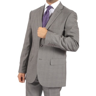 Ferrecci Men's Slim Fit Faint Grey and Purple Plaid 2-button Suit-Image