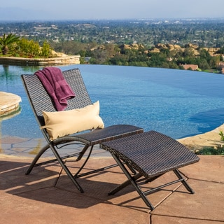 [1] Lionel Outdoor Wicker Lounge Chair and Ottoman Set with Pillow