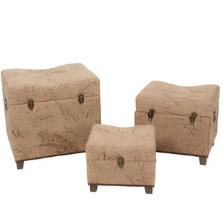 Low Price World Map Linen Trunk Set