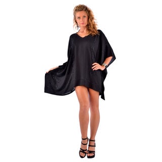 Women's Embroidered Black Poncho Cover-up (Indonesia)