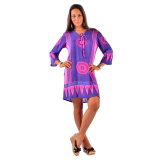 Women's Pink/ Purple Abstract Tiki Tunic Cover-up (Indonesia)