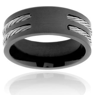 Men's Black Plated Titanium Double Wire Cable Inlay Ring (8 mm)-Image