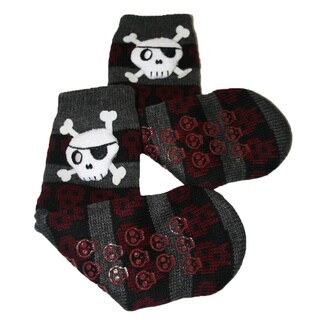 Minx Kids Black Skull Print Slipper Socks (One size)-Image