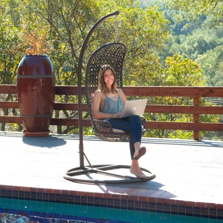 ===>  Brown Wicker Outdoor Swinging Chair