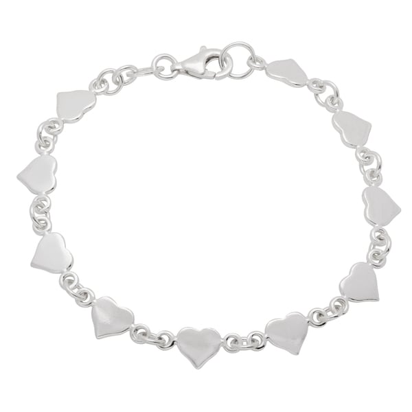 Sterling Essentials Silver 6-inch Polished Hearts Link Bracelet