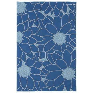 (>_<)  Indoor/ Outdoor Fiesta Blue Flower Rug (9' x 12')