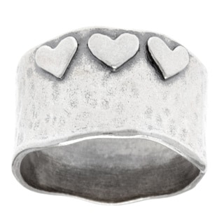 Sterling Silver 'Love You' Hammered Heart Fashion Ring (Israel)