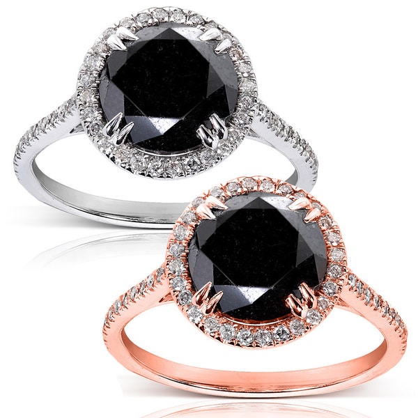 اب+کس+وکیر ... 14k Gold 3 7/8ct TDW Black and White Diamond Halo Ring (G-H, I1-I2