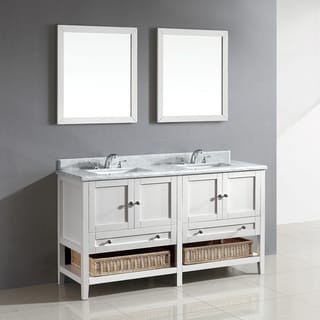 Low Price Hillmount 60-inch White Bathroom Vanity with Carrera Marble Top