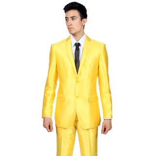 Ferrecci Mens Slim Fit Shiny Yellow Sharkskin Suit-Image