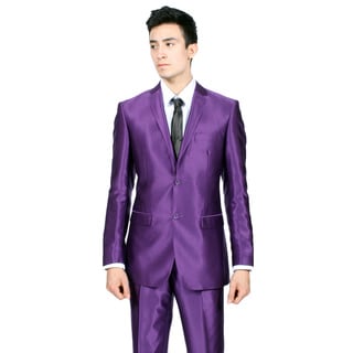 Ferrecci Mens Slim Fit Shiny Purple Sharkskin Suit-Image