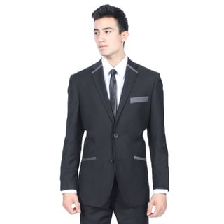 Ferrecci Men's Slim Fit Black and Grey 2-button Blazer-Image