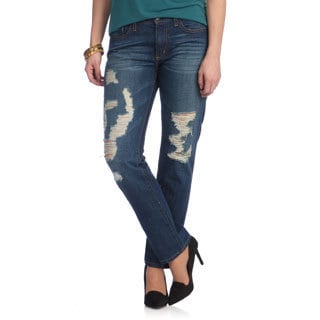 O2 Denim Women's Medium Wash Distressed Denim Jeans-Image