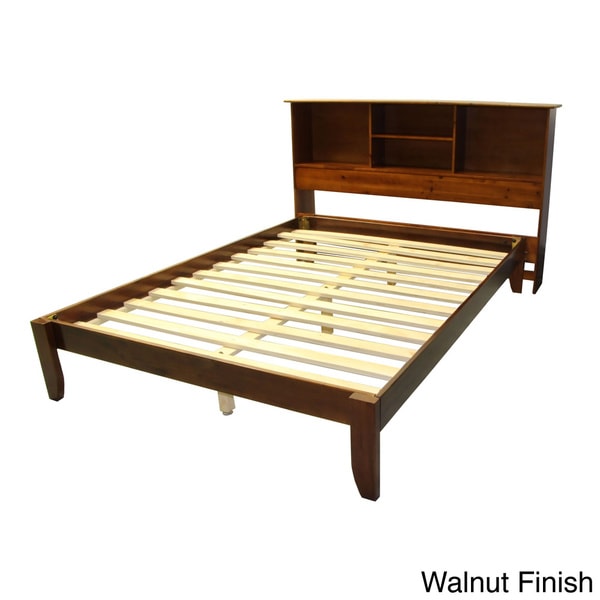  Full-size Solid Bamboo Wood Tapered Leg Platform Bed with Bookcase