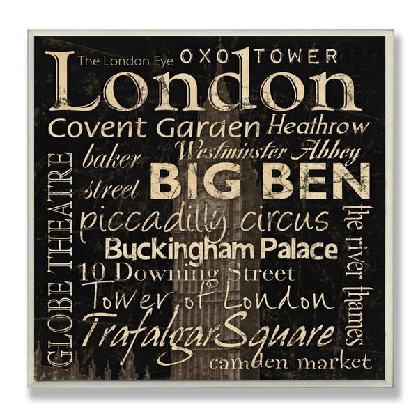 Carole Stevens 'London Landmarks' Square Typography Wall Plaque